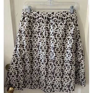 Merona Vintage Baroque Style Brown White Cotton Skirt Size 4